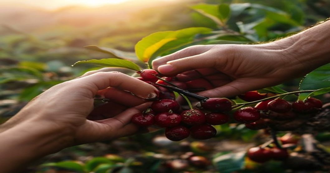 Hái cà phê chín tại vườn Di Linh